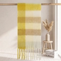 Thick checkered mohair scarf with yellow and beige patterns and long tassels - 38*205+17*2cm / 47# Ginger Beige White Plaid