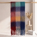 Thick checkered mohair scarf with vintage color blocking and elegant long tassels - 38*205+17*2cm / 56# Retro Multi-color Spliced Plaid
