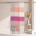 Thick multicolor checkered mohair scarf with grey and orange patterns and long tassels - 38*205+17*2cm / 66# Grey Orange Pink Multi-color Large Plaid