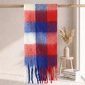 Thick checkered scarf in red, blue and white with long tassels and soft mohair texture - 38*205+17*2cm / 59# Red Blue White Classic Contrast Plaid