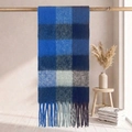 Thick checkered scarf in blue and grey mohair style with elegant rope tassels - 38*205+17*2cm / 69# Dark Blue Grey Black Spliced Plaid