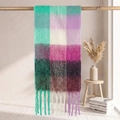 Thick mohair scarf with colorful mint and purple plaid patterns and long fringe - 38*205+17*2cm / 54# Green Purple Magenta Spliced Plaid