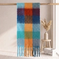 Colorful plaid mohair scarf with blue and orange check patterns and long fringe - 38*205+17*2cm / 64# Blue Orange Brown Green Retro Plaid