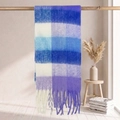 Thick checkered mohair scarf with blue and purple plaid patterns and long tassels - 38*205+17*2cm / 65# Blue Purple White Large Contrast Plaid