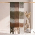 Thick oversized plaid mohair scarf in earth tones with long fringe details - 38*205+17*2cm / 72# Earth Tone Spliced Plaid