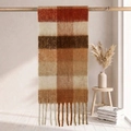 Caramel brown plaid mohair scarf with thick fringe tassels for winter warmth - 38*205+17*2cm / 44# Caramel Brown Cream Contrast Plaid