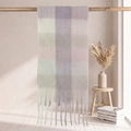 Plaid scarf in lavender and cream with long fringe on a minimal wooden display - 38*205+17*2cm / 46# Light Purple Cream Pink Healing Plaid