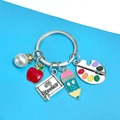 Creative teacher appreciation keychain with palette, apple, pencil and pearl charms - Palette Red Apple and Pencil Style