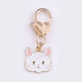 Cat charm keychain with golden heart lobster clasp and white enamel cat head pendant - Pink-eared Cat / 1.7*5cm 5g