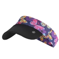 Kids purple sun visor with butterfly floral print and black elastic sports headband - Butterfly Flower