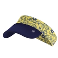 Yellow kids sun visor with navy brim and blue construction vehicle patterns - Toot Toot Cars