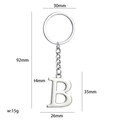 Portachiavi in metallo argento con lettera B e dimensioni del prodotto dettagliate - Lettera Argento B