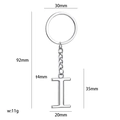 Polished silver metal letter I keychain pendant with 30mm ring and durable steel chain - Silver Letter I