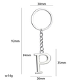 Polished silver metal letter P keychain with dimensions 30mm ring and 92mm total length - Silver Letter P