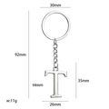 Polished silver metal letter T keychain with size dimensions of 92mm length - Silver Letter T