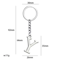 Polished silver metal letter Y keychain with detailed dimensions and weight specs - Letter Y