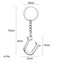 Polished silver metal letter U keychain pendant with 30mm ring and detailed dimensions - Silver Letter U