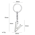 Letter V silver metal keychain with 30mm flat ring and 12g weight measurement - Silver Letter V