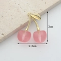 Elegant pink crystal cherry pendant charm for handmade DIY jewelry making 3x2.8cm - Pink (KC Gold Stem)