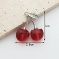 Detailed red crystal cherry jewelry charm with silver leaves for DIY accessories - Red (Silver Stem)