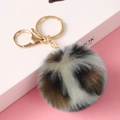 Faux rabbit fur keychain with leopard print pompom and gold-plated metal hardware - 3033 Color / Light Gold 4-Link Lobster Clasp