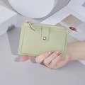 Compact mint green leather wallet with multiple card slots and secure zipper closure - Green
