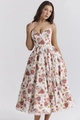 Abito estivo vintage a fiori con rose e corpetto a corsetto stile francese - S / Floreale Rosso