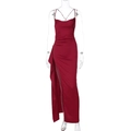 Elegantes dunkelrotes Satin-Abendkleid in A-Linie mit Spaghettiträgern und Schlitz - S / Burgunderrot