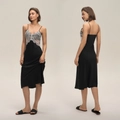 Camisón midi de satén negro con ribete de encaje blanco y espalda abierta mujer - S / Negro