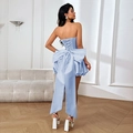 Light blue strapless corset dress with large back bow and elegant puff skirt - XS / Blue