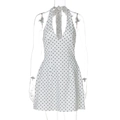 Mini abito bianco a pois con scollo all'americana, scollo a V e fiocco posteriore - S / Bianco