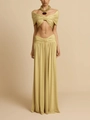 Ensemble chic deux pièces pour femme avec haut à épaules dénudées et jupe longue drapée - S / Jaune