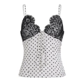 Camisole en satin à pois de style français avec dentelle noire et cordon de serrage - S / Blanc