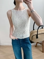 Slim fit white floral lace sleeveless top for women paired with casual jeans - S / Camisole / Apricot