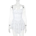 Dettaglio dell'abito corsetto in pizzo bianco con coppe con ferretto e orlo a balze - Taglia M / Bianco