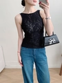 Elegant sleeveless black lace top featuring intricate floral patterns and a slim fit - S / Camisole / Black