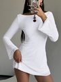 Elegant white off-the-shoulder mini dress with long sleeves and ruffled details for women - S / White