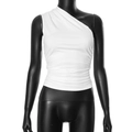 Dettaglio del top bianco monospalla arricciato con trama di tessuto elasticizzato - XS / Bianco