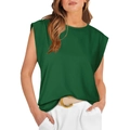 T-shirt sans manches vert foncé pour femmes avec épaulettes et col rond classique - S / Vert
