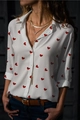 Detail of white long sleeve shirt with red heart prints and button-up lapel collar - S / Red Heart Print Style (NZ2401-02)