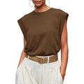 T-shirt sans manches marron foncé avec épaulettes pour un look féminin et minimaliste - S / café