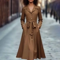 Elegante vestido camisero marrón de manga larga con cuello de solapa y cinturón para un look chic - S / Marrón