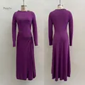 Detail view of purple knitted dress showing waist knot design and side slit on mannequin - S / Dresses / Purple
