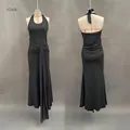 Détails du nœud à la taille et du dos nu sur une robe de soirée noire moulante longue - S / Robes / Noir