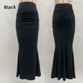 Détails de la jupe sirène noire à taille haute avec fronces vues de face et de l'arrière - S / Bas / Noir