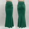 Detail of green ruched mermaid skirt with high waist design and elastic pleated fabric - S / Bottoms / Green