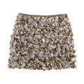 Detailed view of high-waist sequin mini skirt with earth-tone palettes and satin waistband - XS / Grey Green