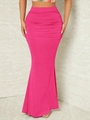 Detail showing hot pink ruched high waist skirt with elegant fishtail hemline - S / Rose Red