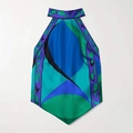 Top estivo a fascia in seta con motivi geometrici astratti e vivaci stampe blu intenso - S / Blu