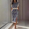 Completo estivo da donna 2 pezzi, top senza maniche e gonna con spacco a stampa geometrica - S / Blu